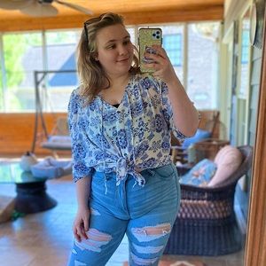 American vintage bohemian puff sleeve top